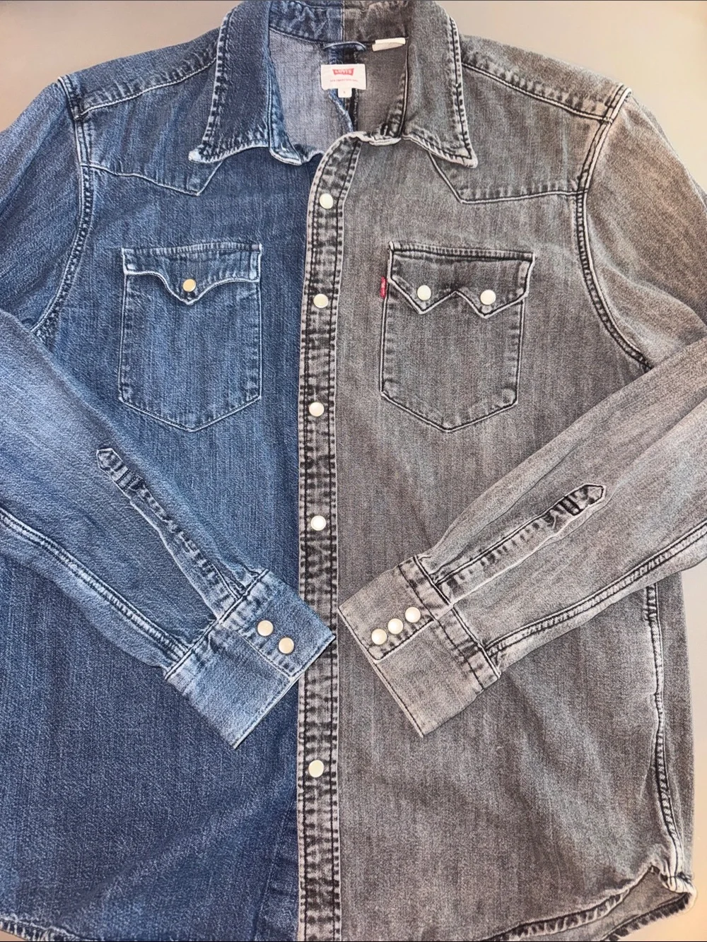Levi's Barstow Two-Tone Denim Western Button-Down Shirt Blue & Gray Size S